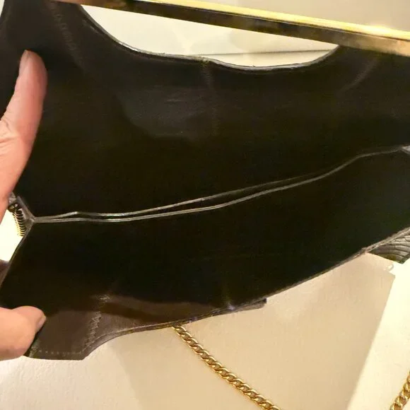 STUNNING VINTAGE GENUINE SNAKESKIN EXOTIC LEATHER CLUTCH / SHOULDER BAG BROWN - Picture 6 of 9